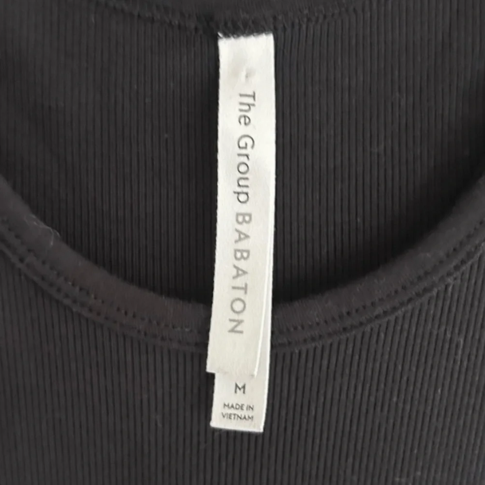 BABATON Black Ribbed Mini Dress Parisian Minimalist Travel Capsule Easy Basic M